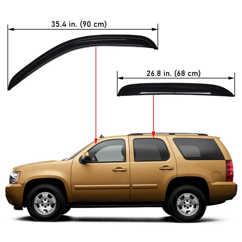 Lightronic Extra Durable Outside-Mount Auto Vent Window Visor, Fits 2007-2014 Chevrolet Tahoe & GMC Yukon, UV Protection Rain Guard, Original Wind Deflector, No-Drill Easy Install, Dark Smoke, 4Pcs - Image 2
